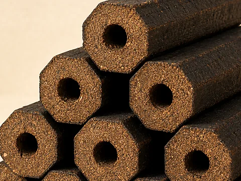 Топливные брикеты Pini-Kay — крупный план торцов поленьев